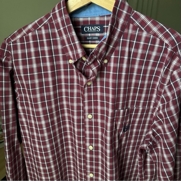 Chaps Men’s L/S Maroon/white Plaid Button Up Size L - Picture 5 of 12